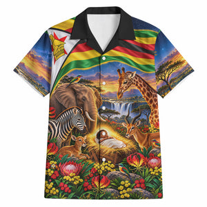 Zimbabwe Christmas Holy Family Hawaiian Shirt African Safari Wildlife Savanna Sunset Baby Jesus