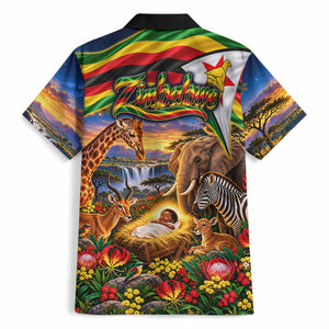Zimbabwe Christmas Holy Family Hawaiian Shirt African Safari Wildlife Savanna Sunset Baby Jesus