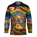 Zimbabwe Christmas Holy Family Hockey Jersey African Safari Wildlife Savanna Sunset Baby Jesus