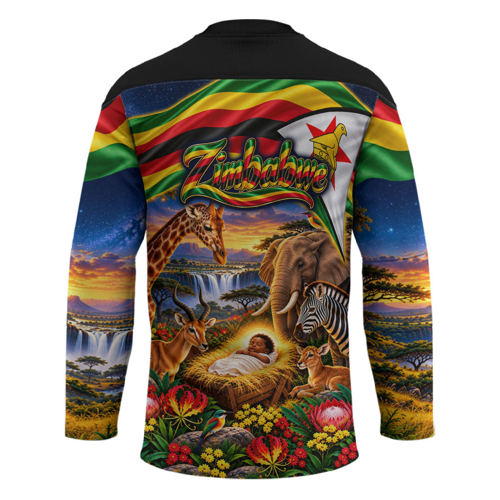Zimbabwe Christmas Holy Family Hockey Jersey African Safari Wildlife Savanna Sunset Baby Jesus