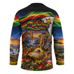 Zimbabwe Christmas Holy Family Hockey Jersey African Safari Wildlife Savanna Sunset Baby Jesus
