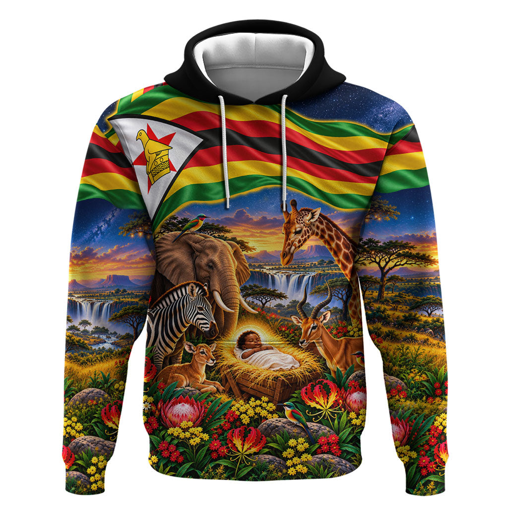 Zimbabwe Christmas Holy Family Hoodie African Safari Wildlife Savanna Sunset Baby Jesus