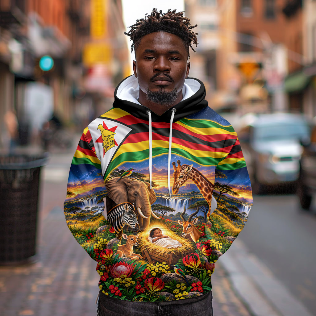 Zimbabwe Christmas Holy Family Hoodie African Safari Wildlife Savanna Sunset Baby Jesus