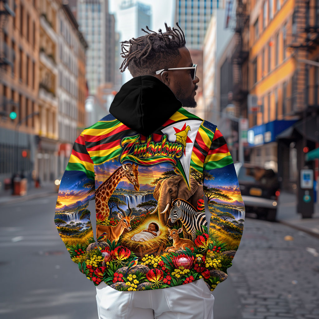 Zimbabwe Christmas Holy Family Hoodie African Safari Wildlife Savanna Sunset Baby Jesus