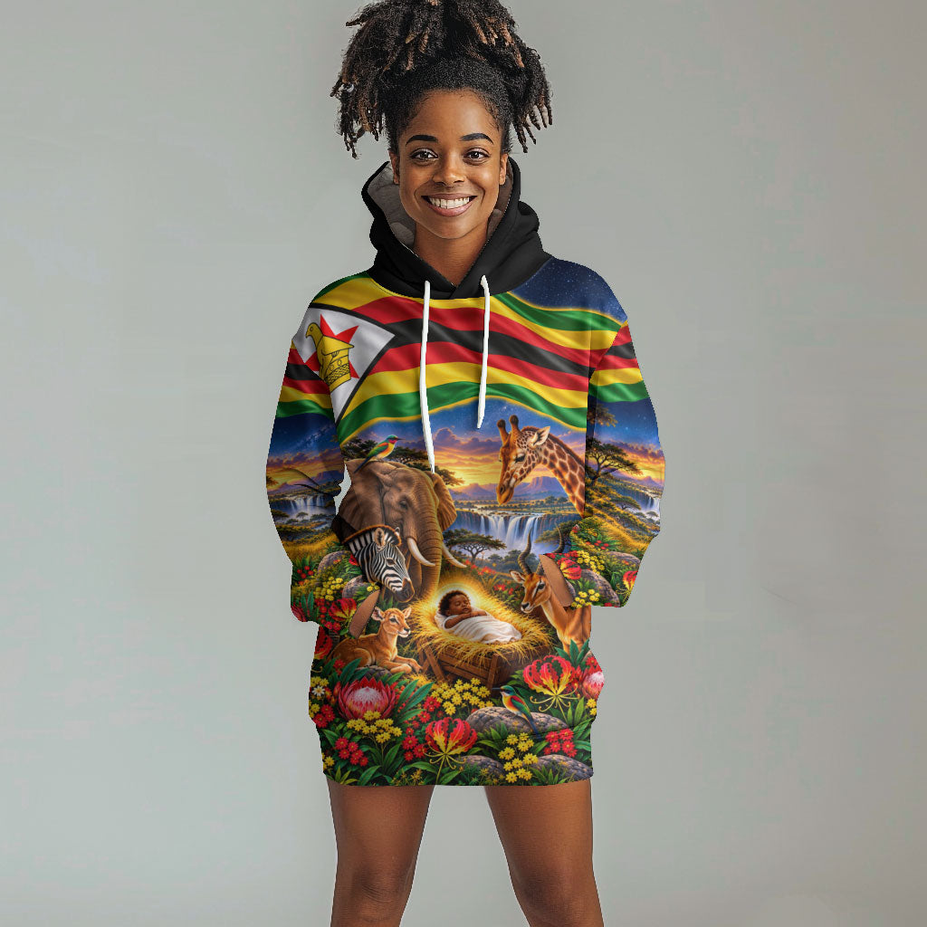 Zimbabwe Christmas Holy Family Hoodie Dress African Safari Wildlife Savanna Sunset Baby Jesus