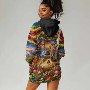 Zimbabwe Christmas Holy Family Hoodie Dress African Safari Wildlife Savanna Sunset Baby Jesus