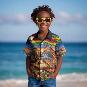 Zimbabwe Christmas Holy Family Kid Hawaiian Shirt African Safari Wildlife Savanna Sunset Baby Jesus