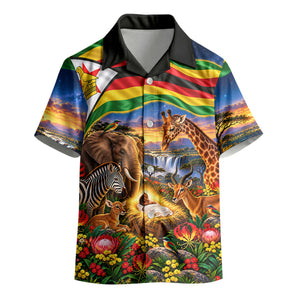 Zimbabwe Christmas Holy Family Kid Hawaiian Shirt African Safari Wildlife Savanna Sunset Baby Jesus