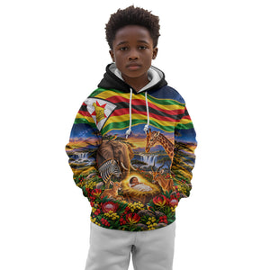 Zimbabwe Christmas Holy Family Kid Hoodie African Safari Wildlife Savanna Sunset Baby Jesus