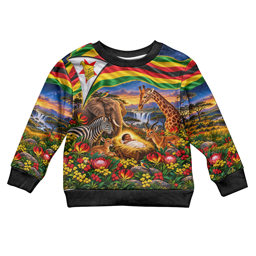 Zimbabwe Christmas Holy Family Kid Ugly Christmas Sweater African Safari Wildlife Savanna Sunset Baby Jesus