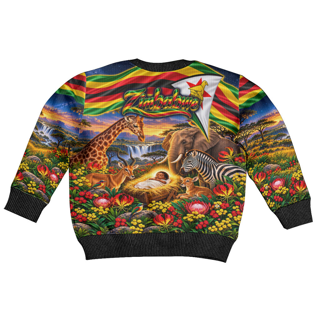 Zimbabwe Christmas Holy Family Kid Ugly Christmas Sweater African Safari Wildlife Savanna Sunset Baby Jesus
