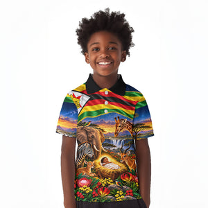 Zimbabwe Christmas Holy Family Kid Polo Shirt African Safari Wildlife Savanna Sunset Baby Jesus