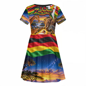 Zimbabwe Christmas Holy Family Kid Short Sleeve Dress African Safari Wildlife Savanna Sunset Baby Jesus
