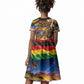 Zimbabwe Christmas Holy Family Kid Short Sleeve Dress African Safari Wildlife Savanna Sunset Baby Jesus
