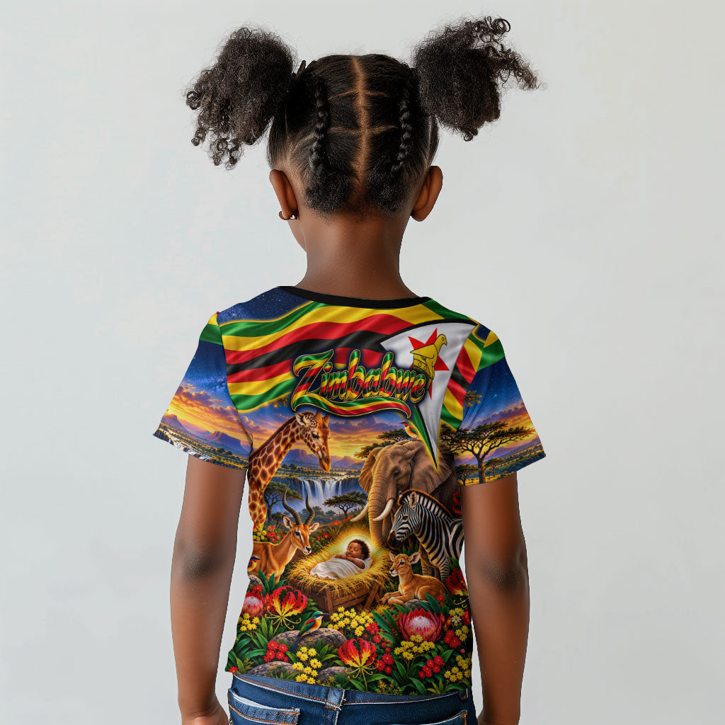 Zimbabwe Christmas Holy Family Kid T shirt African Safari Wildlife Savanna Sunset Baby Jesus
