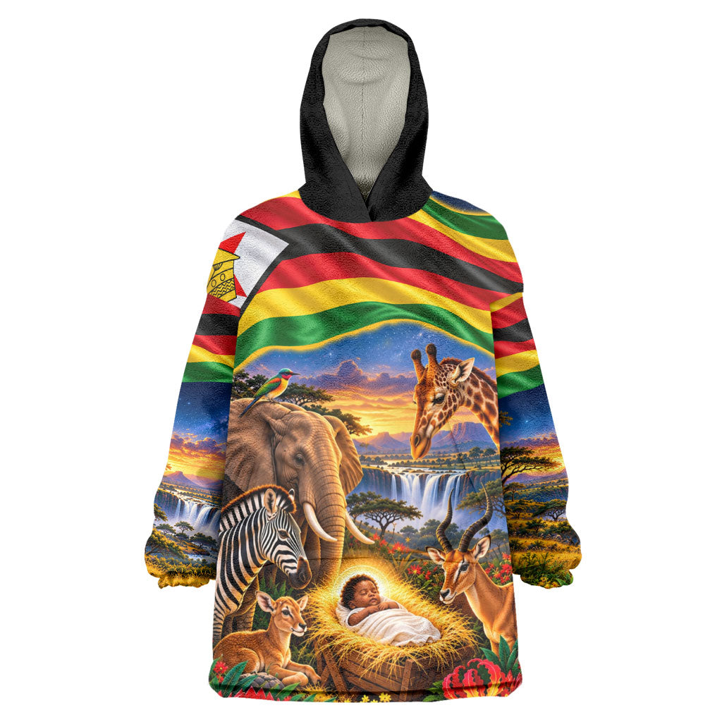 Zimbabwe Christmas Holy Family Kid Wearable Blanket Hoodie African Safari Wildlife Savanna Sunset Baby Jesus