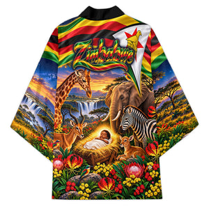 Zimbabwe Christmas Holy Family Kimono African Safari Wildlife Savanna Sunset Baby Jesus