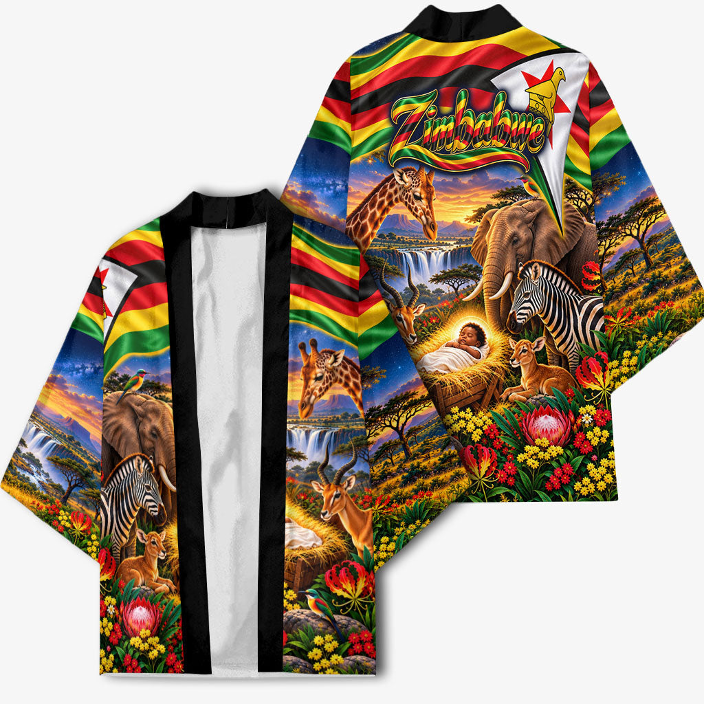 Zimbabwe Christmas Holy Family Kimono African Safari Wildlife Savanna Sunset Baby Jesus
