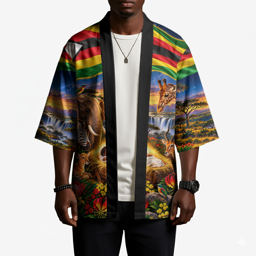 Zimbabwe Christmas Holy Family Kimono African Safari Wildlife Savanna Sunset Baby Jesus