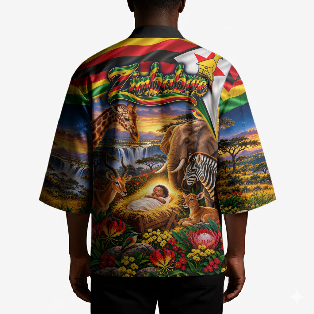Zimbabwe Christmas Holy Family Kimono African Safari Wildlife Savanna Sunset Baby Jesus