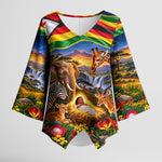 Zimbabwe Christmas Holy Family Kimono Sleeve Blouse African Safari Wildlife Savanna Sunset Baby Jesus