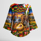 Zimbabwe Christmas Holy Family Kimono Sleeve Blouse African Safari Wildlife Savanna Sunset Baby Jesus