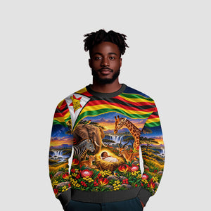 Zimbabwe Christmas Holy Family Ugly Christmas Sweater African Safari Wildlife Savanna Sunset Baby Jesus