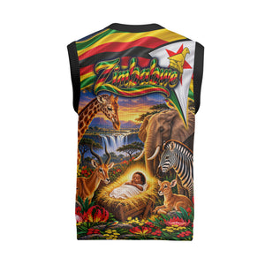 Zimbabwe Christmas Holy Family Christmas Knitted V-Neck Vest African Safari Wildlife Savanna Sunset Baby Jesus
