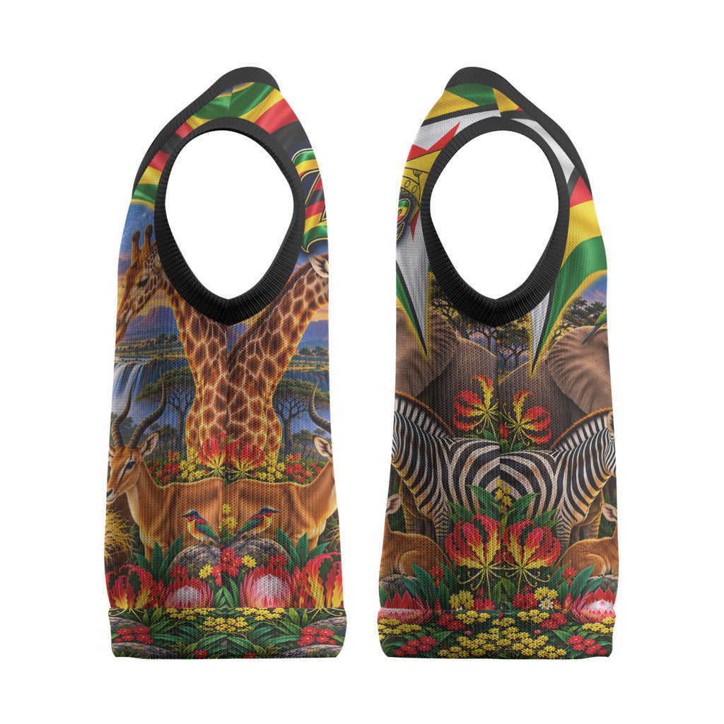 Zimbabwe Christmas Holy Family Christmas Knitted V-Neck Vest African Safari Wildlife Savanna Sunset Baby Jesus
