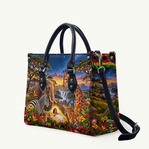 Zimbabwe Christmas Holy Family Leather Bag African Safari Wildlife Savanna Sunset Baby Jesus