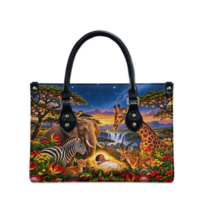 Zimbabwe Christmas Holy Family Leather Bag African Safari Wildlife Savanna Sunset Baby Jesus