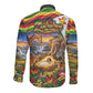Zimbabwe Christmas Holy Family Long Sleeve Button Shirt African Safari Wildlife Savanna Sunset Baby Jesus