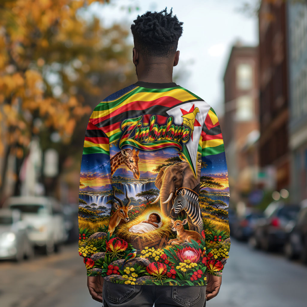 Zimbabwe Christmas Holy Family Long Sleeve Shirt African Safari Wildlife Savanna Sunset Baby Jesus