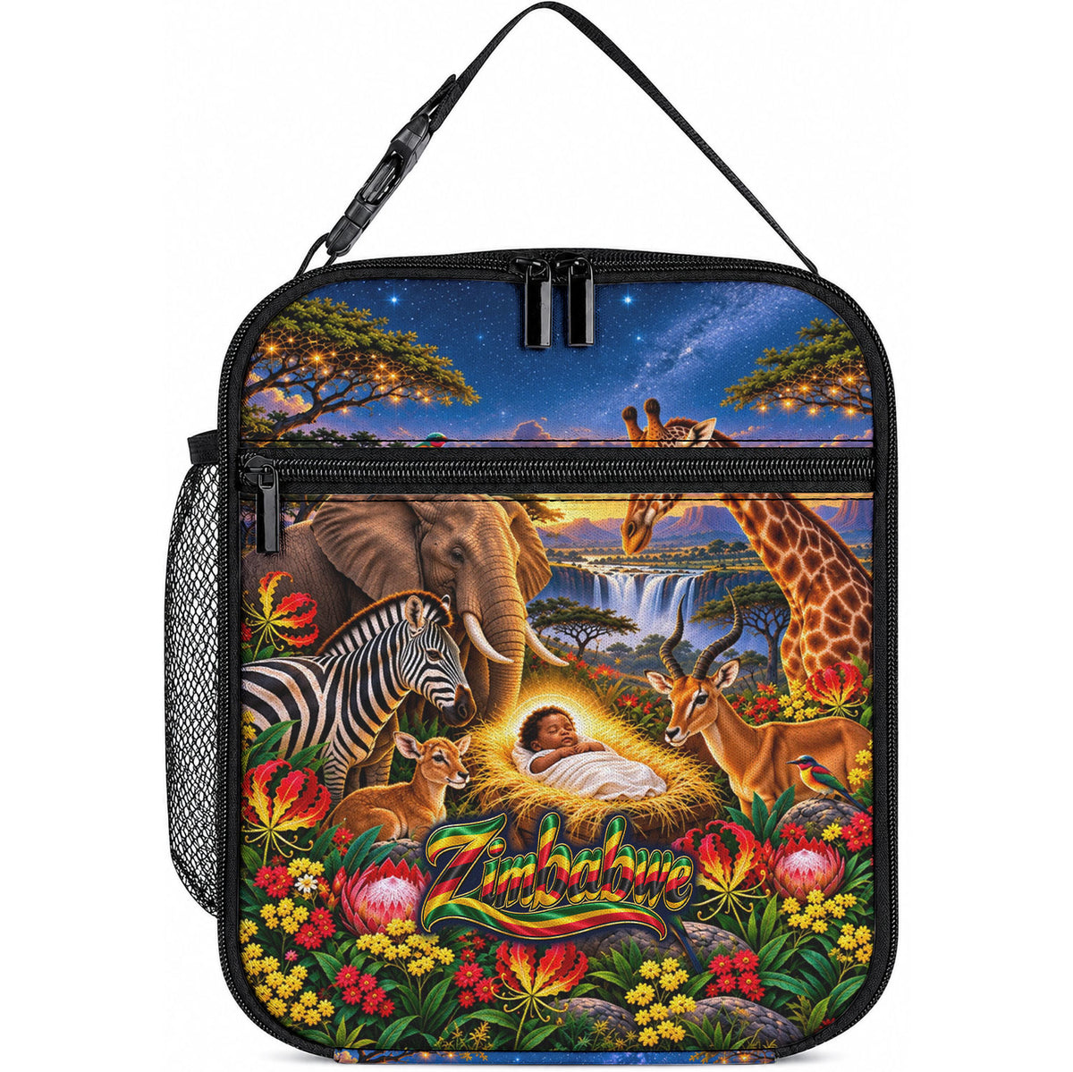 Zimbabwe Christmas Holy Family Lunch Bag African Safari Wildlife Savanna Sunset Baby Jesus