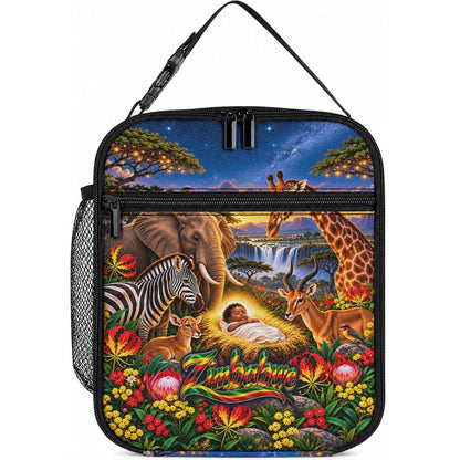 Zimbabwe Christmas Holy Family Lunch Bag African Safari Wildlife Savanna Sunset Baby Jesus