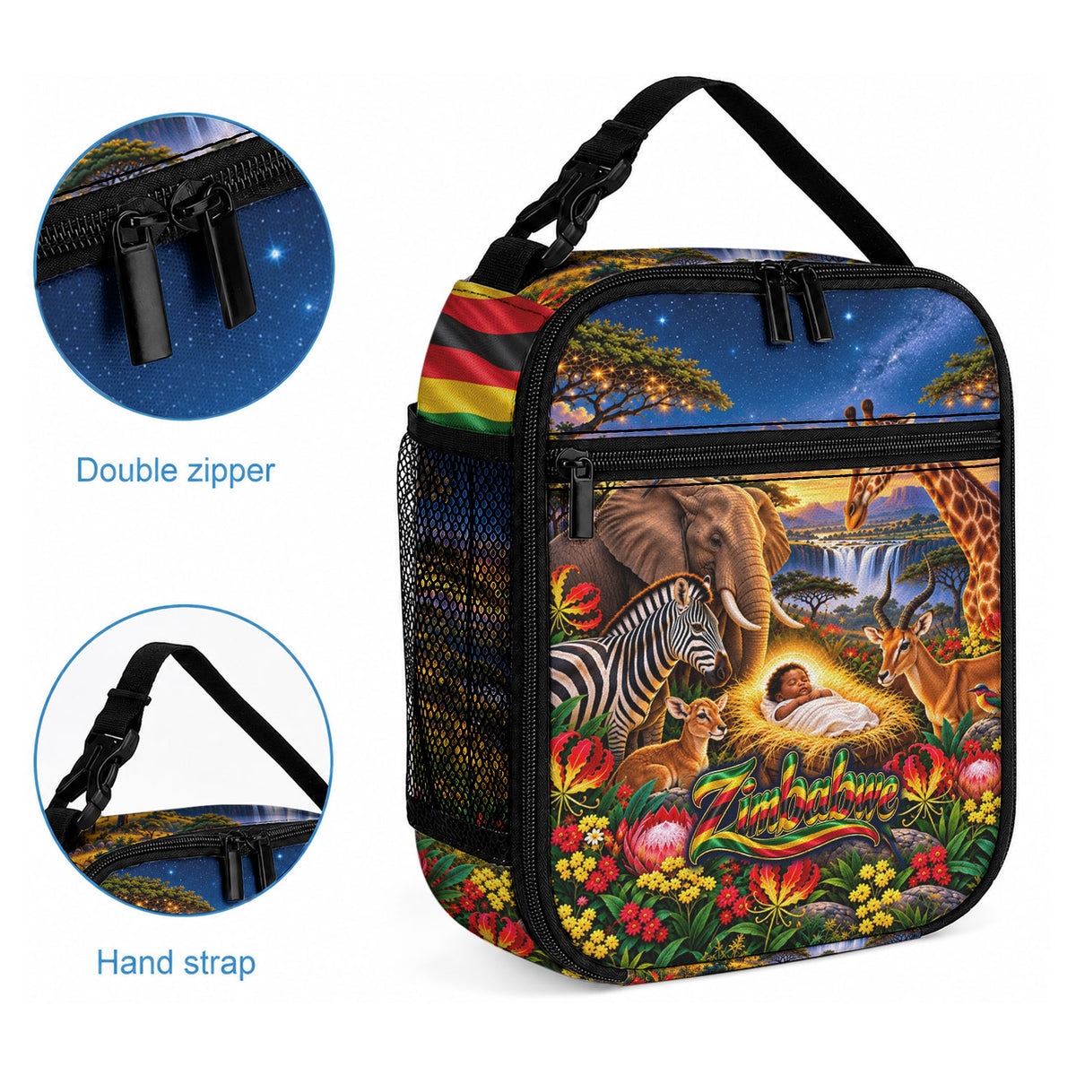 Zimbabwe Christmas Holy Family Lunch Bag African Safari Wildlife Savanna Sunset Baby Jesus