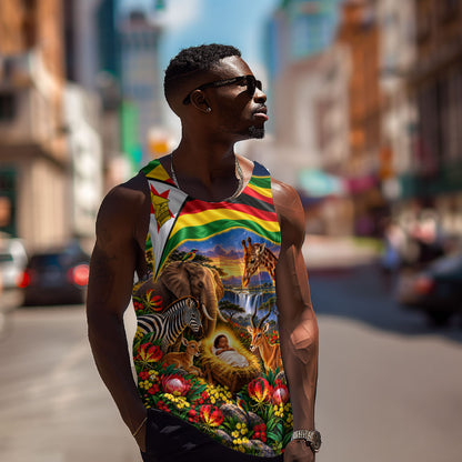 Zimbabwe Christmas Holy Family Men Tank Top African Safari Wildlife Savanna Sunset Baby Jesus