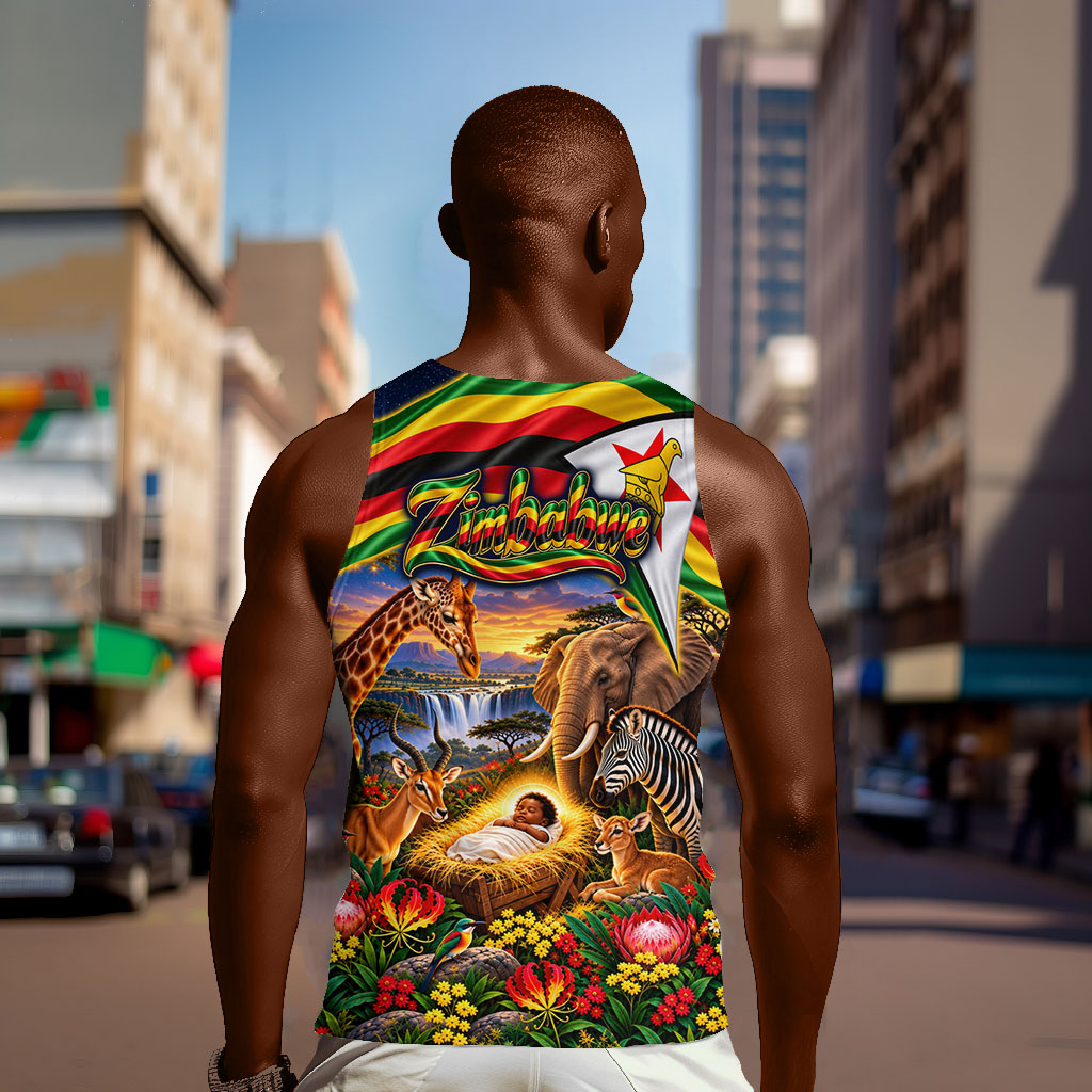 Zimbabwe Christmas Holy Family Men Tank Top African Safari Wildlife Savanna Sunset Baby Jesus