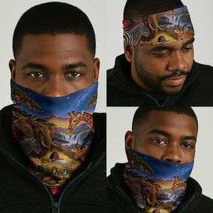 Zimbabwe Christmas Holy Family Neck Gaiter African Safari Wildlife Savanna Sunset Baby Jesus