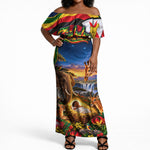 Zimbabwe Christmas Holy Family Off Shoulder Maxi Dress African Safari Wildlife Savanna Sunset Baby Jesus