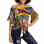 Zimbabwe Christmas Holy Family Off Shoulder Wrap Waist Top African Safari Wildlife Savanna Sunset Baby Jesus