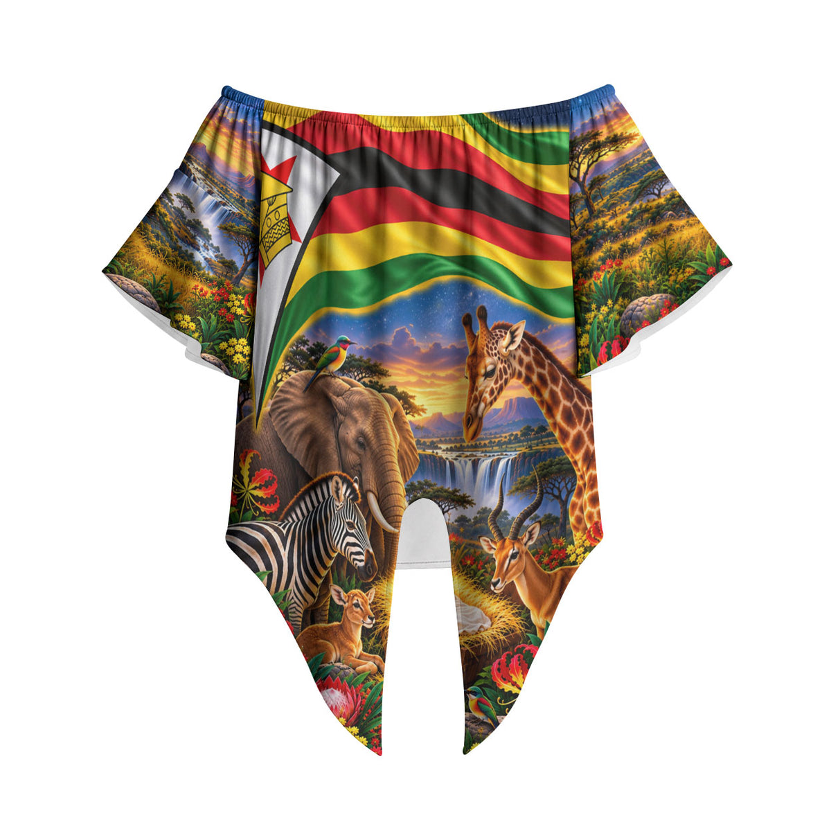 Zimbabwe Christmas Holy Family Off Shoulder Wrap Waist Top African Safari Wildlife Savanna Sunset Baby Jesus
