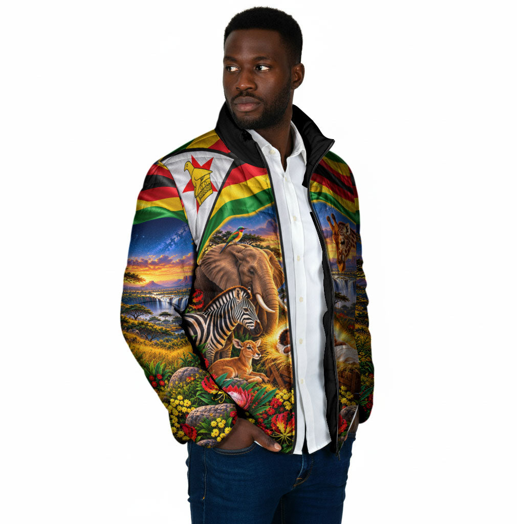 Zimbabwe Christmas Holy Family Padded Jacket African Safari Wildlife Savanna Sunset Baby Jesus