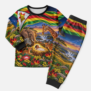 Zimbabwe Christmas Holy Family Christmas Pajama Set African Safari Wildlife Savanna Sunset Baby Jesus