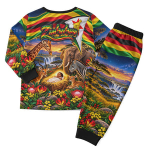 Zimbabwe Christmas Holy Family Christmas Pajama Set African Safari Wildlife Savanna Sunset Baby Jesus