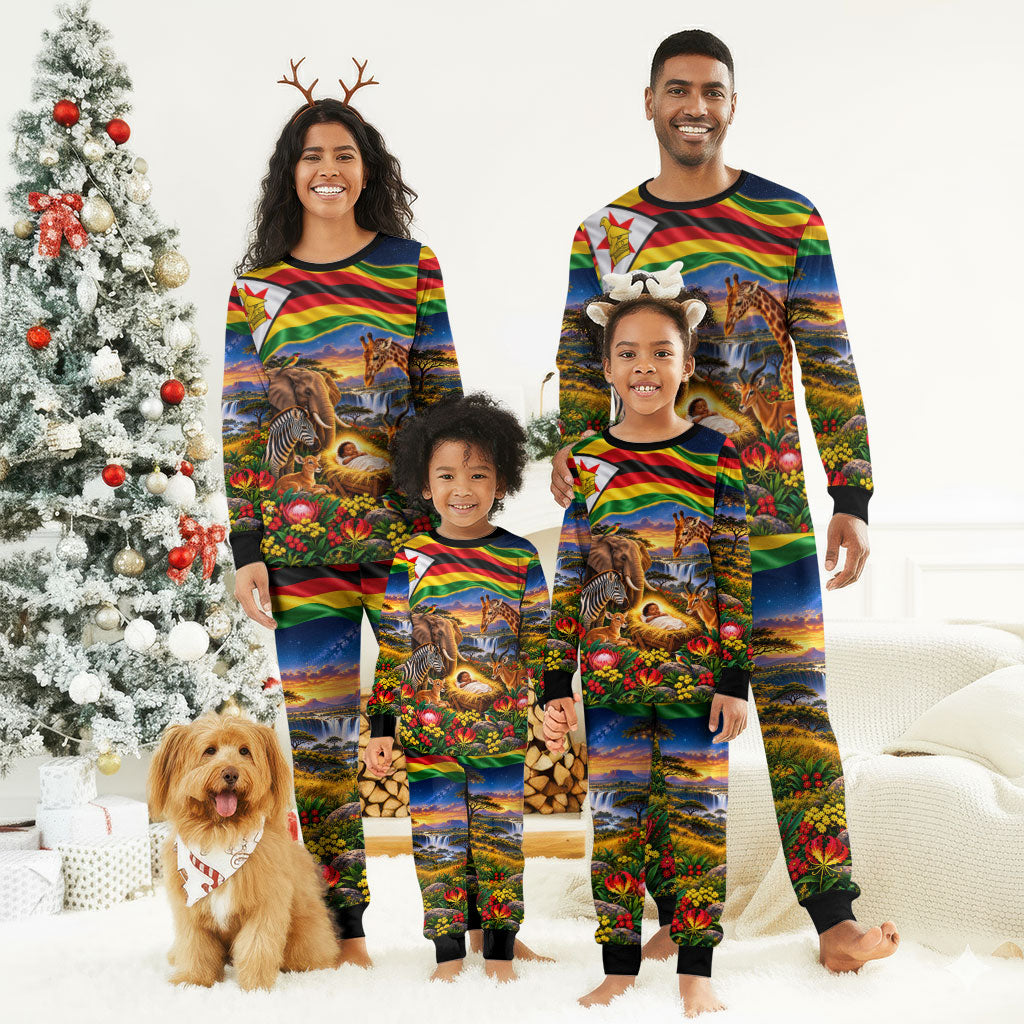 Zimbabwe Christmas Holy Family Christmas Pajama Set African Safari Wildlife Savanna Sunset Baby Jesus