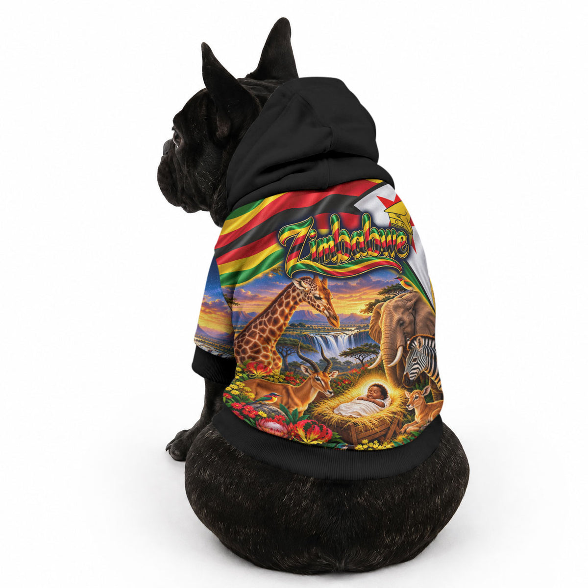 Zimbabwe Christmas Holy Family Pet Hoodie African Safari Wildlife Savanna Sunset Baby Jesus
