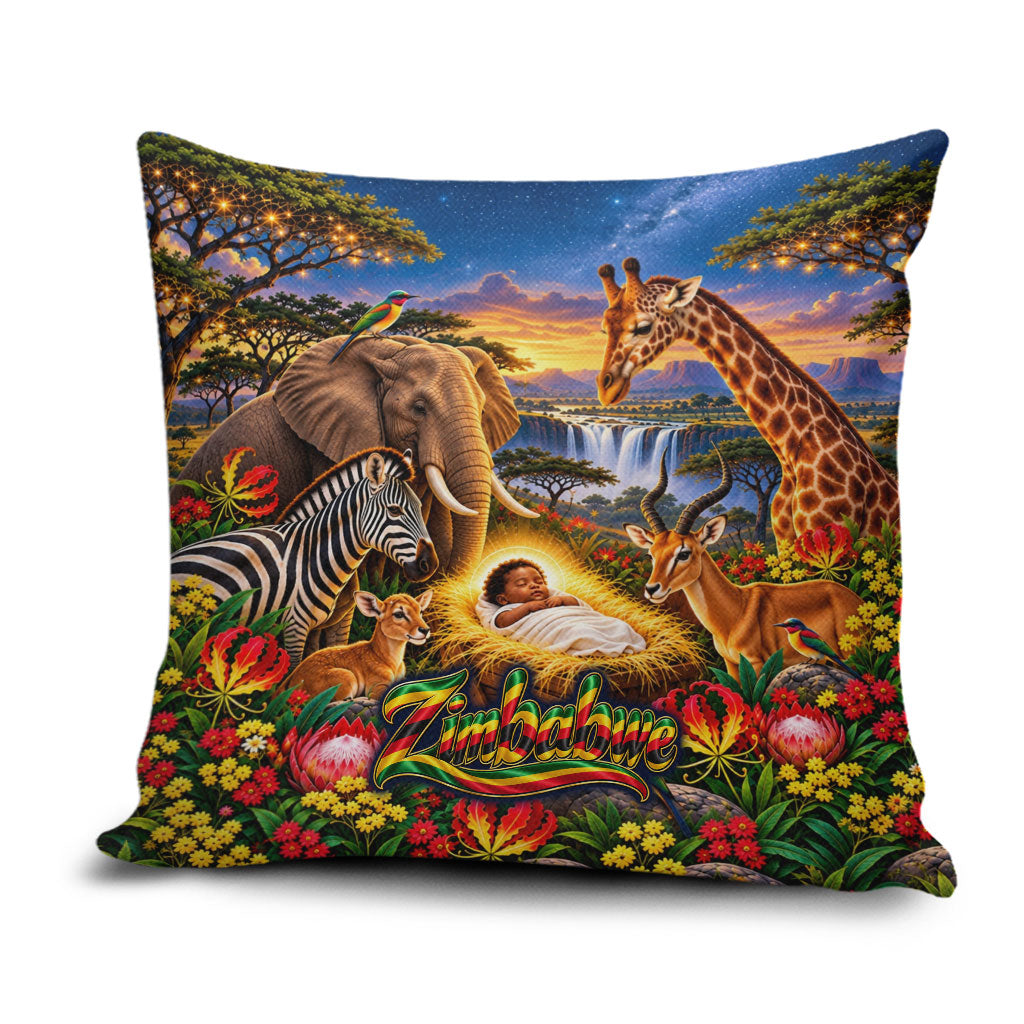 Zimbabwe Christmas Holy Family Pillow Cover African Safari Wildlife Savanna Sunset Baby Jesus