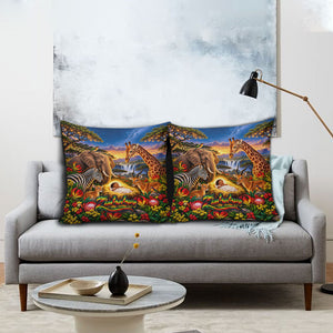 Zimbabwe Christmas Holy Family Pillow Cover African Safari Wildlife Savanna Sunset Baby Jesus
