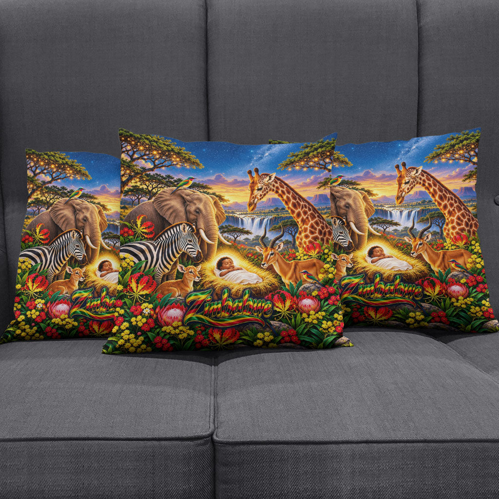 Zimbabwe Christmas Holy Family Pillow Cover African Safari Wildlife Savanna Sunset Baby Jesus